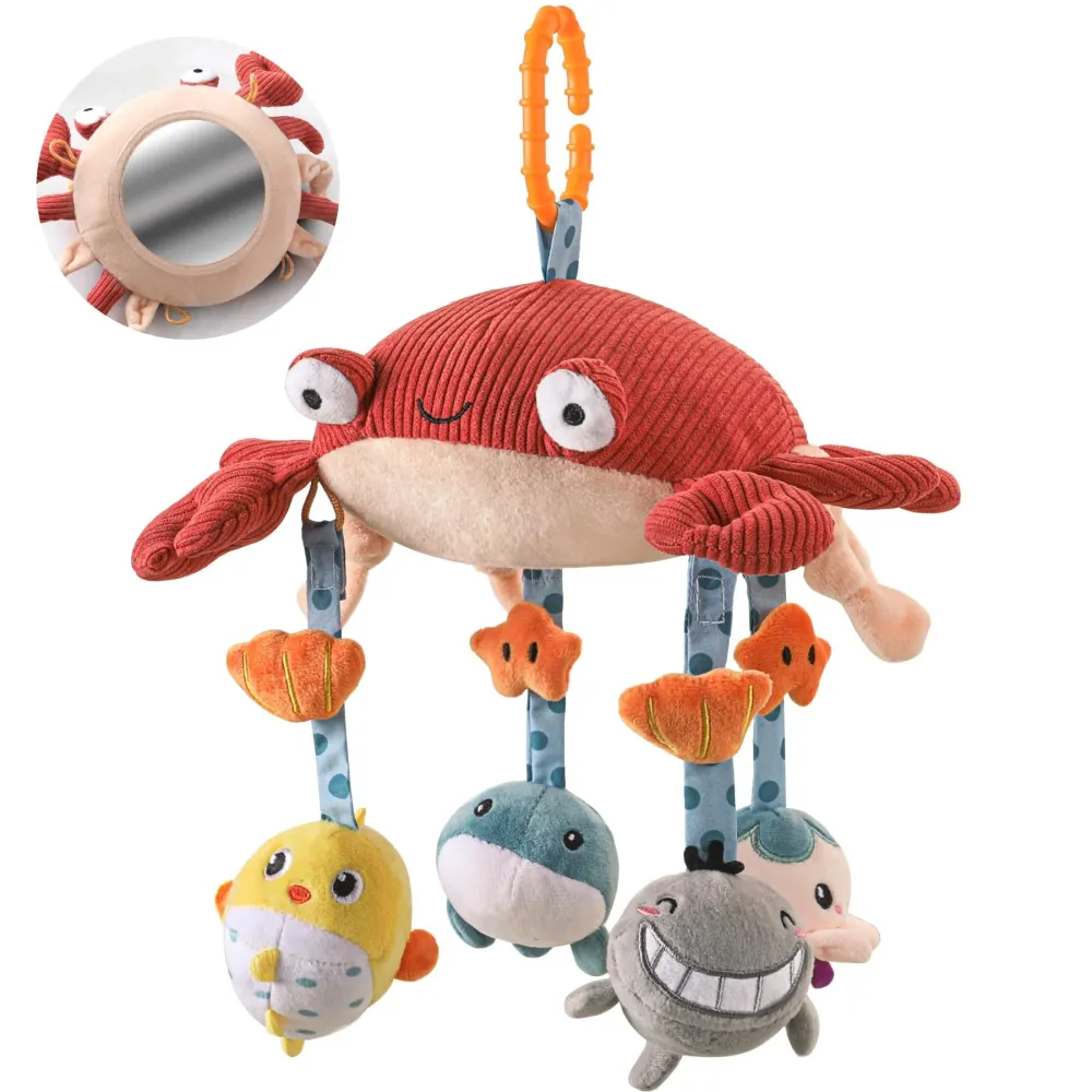 Babyleke med speilkrabbe og 4 myke dyr til vogn/bilstol 0–12 mnd TUMAMA KIDS