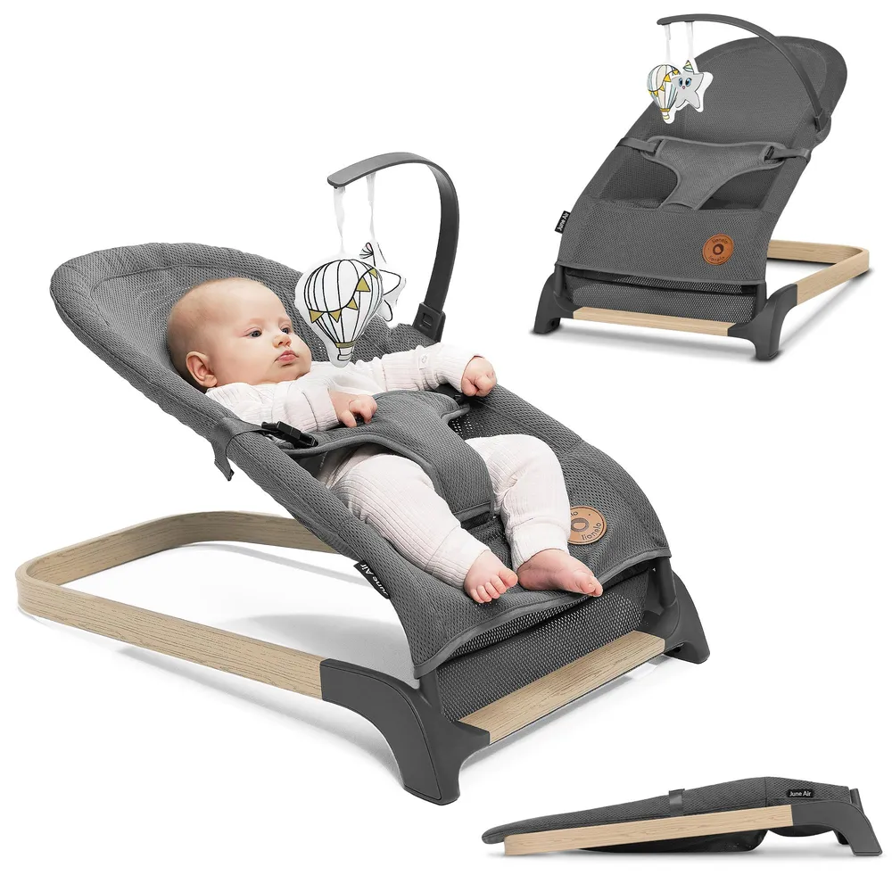 Baby Rocker med naturlig vugging, mesh og 3-punktssele 0–9kg Lionelo June Air