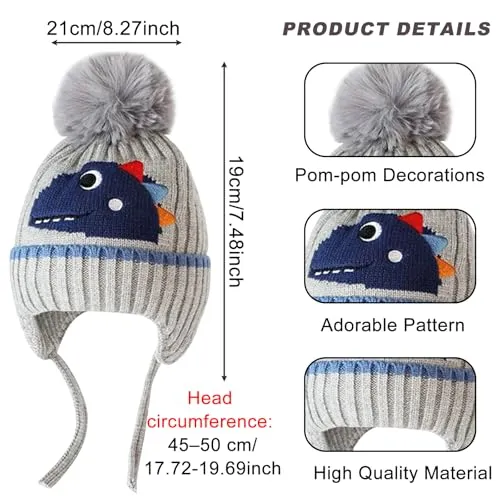 Lue Baby 21x19cm Myk Og Varm Med Ører Og Snøring Unisex – KASESSS