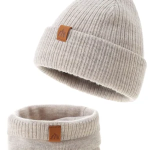 Lue Barn Strikket Og Foret, Gutt, Beige m – 3 AHAHA