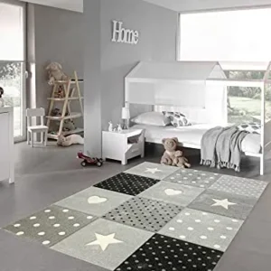 Barne­teppe Barneteppe krem/svart/grå 200x290cm med stjerner og hjerter Teppich-Traum 20339/895_7