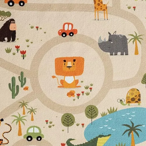 Barneteppe Barneteppe safari med vei, antiskli og vaskbart 160x220cm Teppich-Traum 354/Beige_6