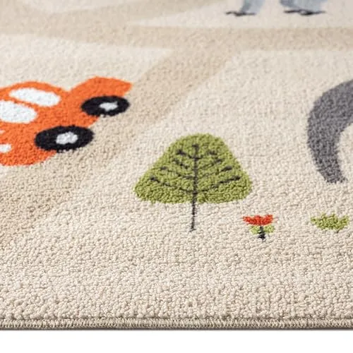 Barneteppe Barneteppe safari med vei, antiskli og vaskbart 160x220cm Teppich-Traum 354/Beige_6