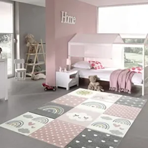 Teppe Barnerom Lekemotiv 80x150cm Rosa/krem/grå Teppich-Traum 40052/0255_1