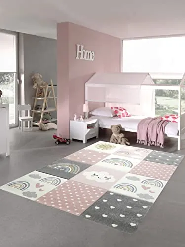 Teppe Barnerom Lekemotiv 80x150cm Rosa/krem/grå Teppich-Traum 40052/0255_1