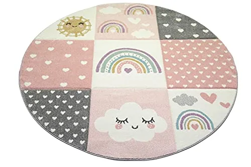 Teppe Barnerom Lekemotiv 80x150cm Rosa/krem/grå Teppich-Traum 40052/0255_1