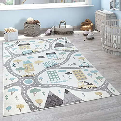Teppe Barnerom Pastell Med Bilvei 120x160cm Paco Home 49212_mfn