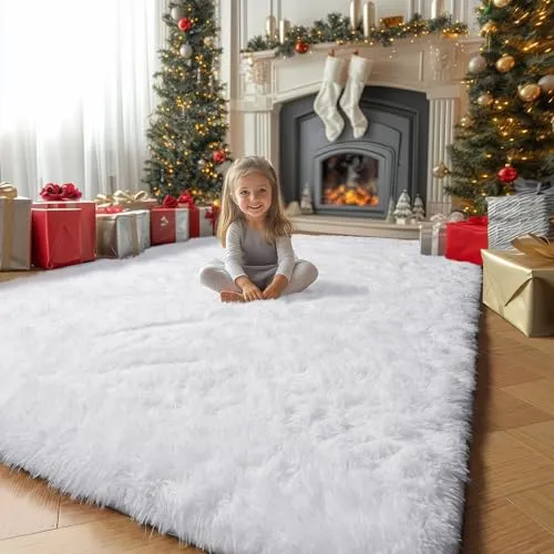 Teppe Hvitt, Mykt Og Langhåret 152x244cm Med Antiskli – Amdrebio