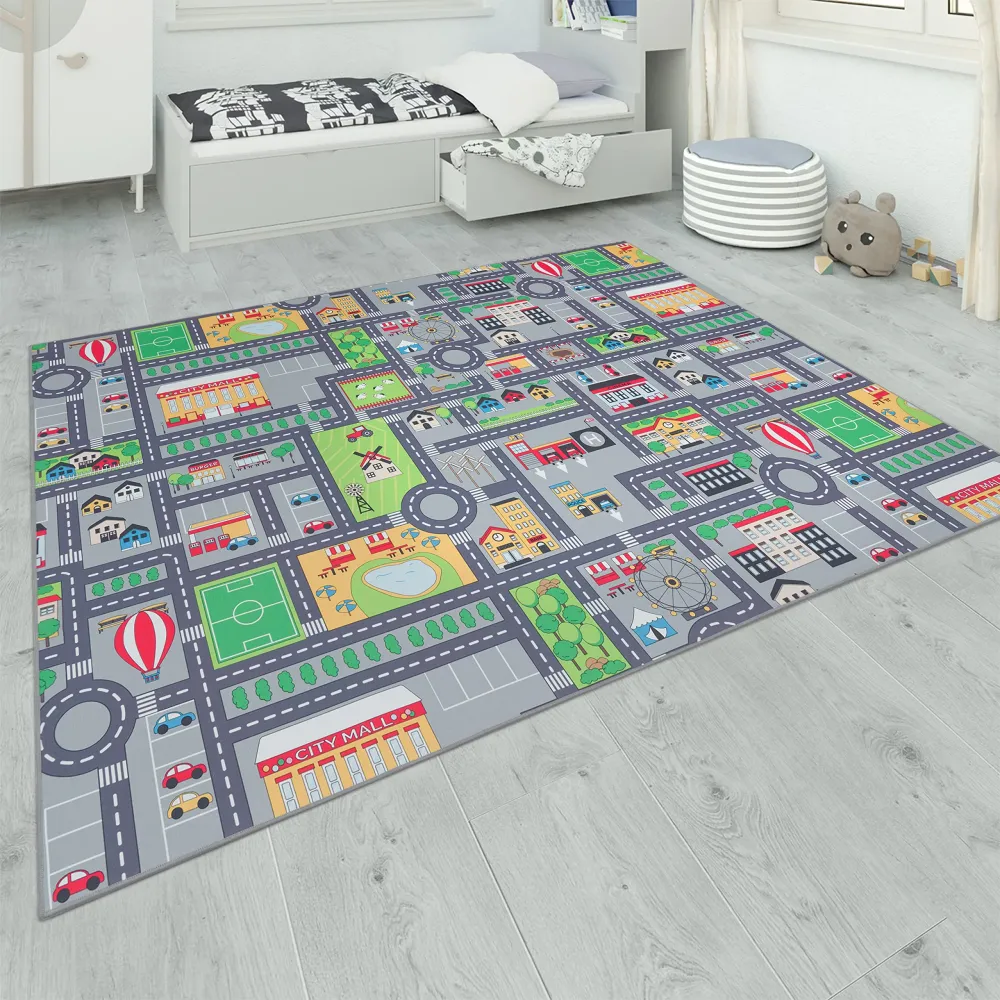 Teppe Lekematte Med Veimotiv Grå 100x200cm Barn Paco Home 39424