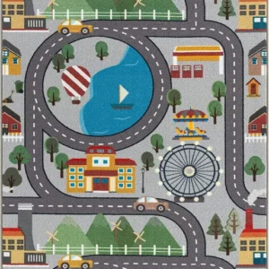 Teppe med veimotiv til barnerom 100x200cm, grå, vaskbart – carpet 351 Grey100x200