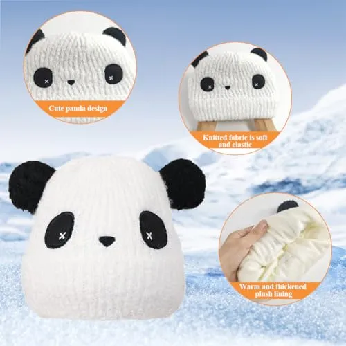 Barnecaps Tykk Strikket Panda, Hvit 5–10 År Med Oppbevaringspose SwirlColor