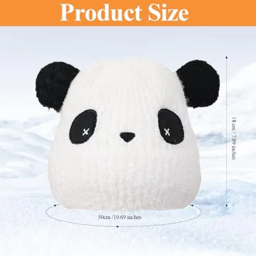 Barnecaps Tykk Strikket Panda, Hvit 5–10 År Med Oppbevaringspose SwirlColor