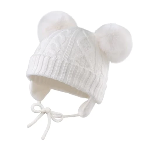 Lue Baby 35–40cm Med Øreklaffer Og Pompon, Foret Og Knyting – XIAOHAWANG