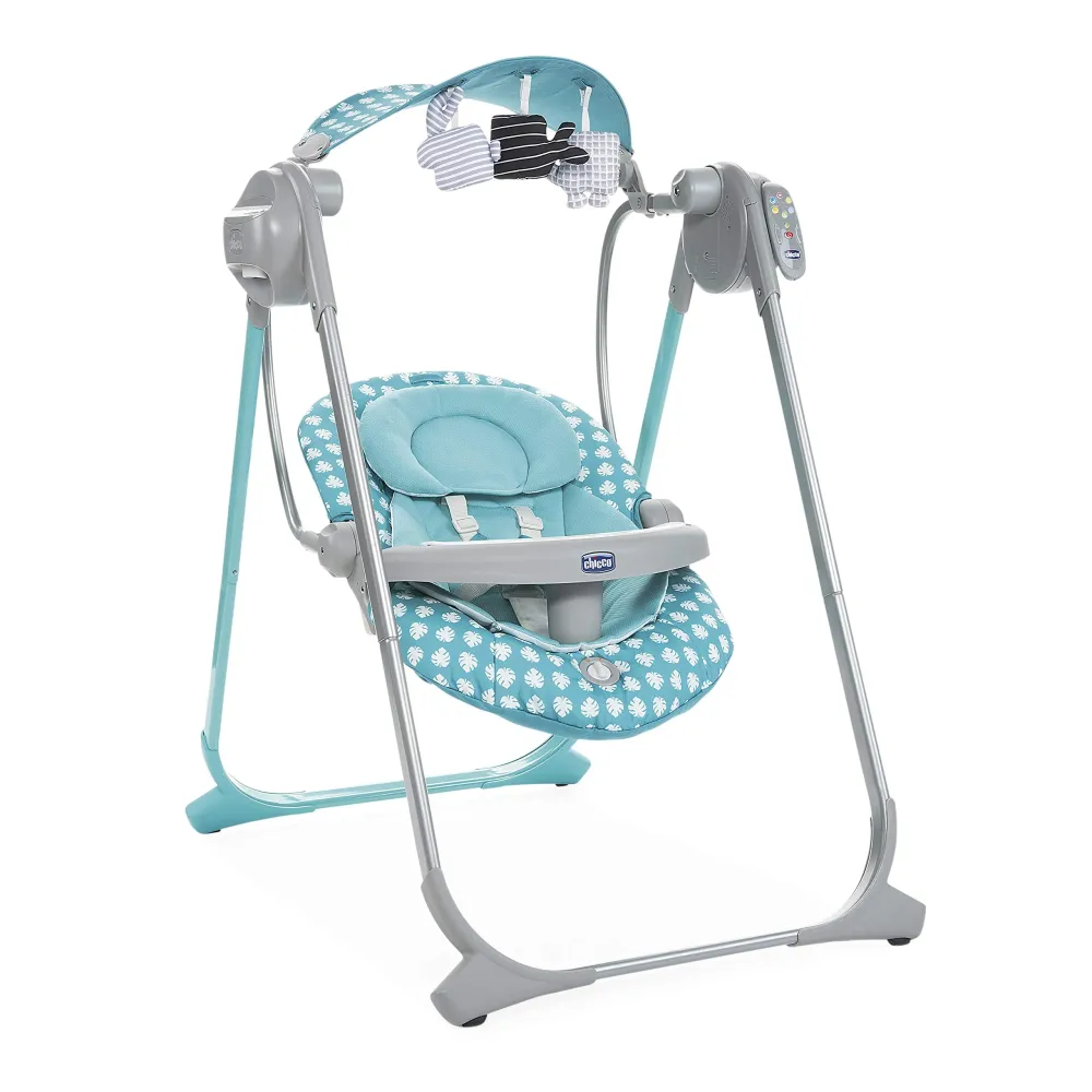 Babyhuske elektronisk 0–6 mnd 9kg turkis med fjernkontroll Polly Swing Up Chicco
