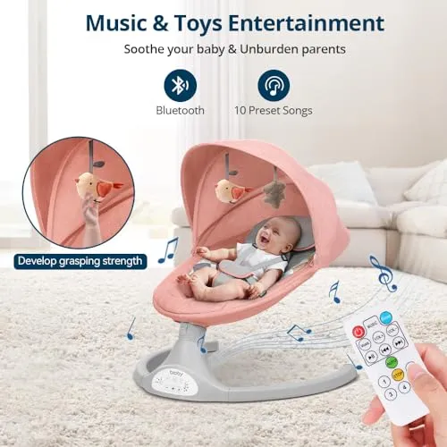 Babyhuske 5 Gyngehastigheter 2,3–9kg Med Fjernkontroll Og 5-punktssele Bioby