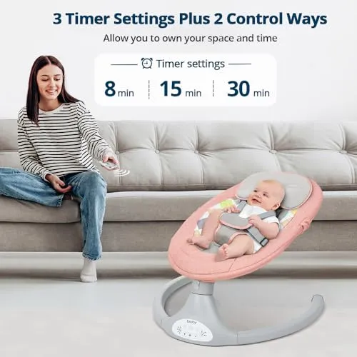 Babyhuske 5 Gyngehastigheter 2,3–9kg Med Fjernkontroll Og 5-punktssele Bioby