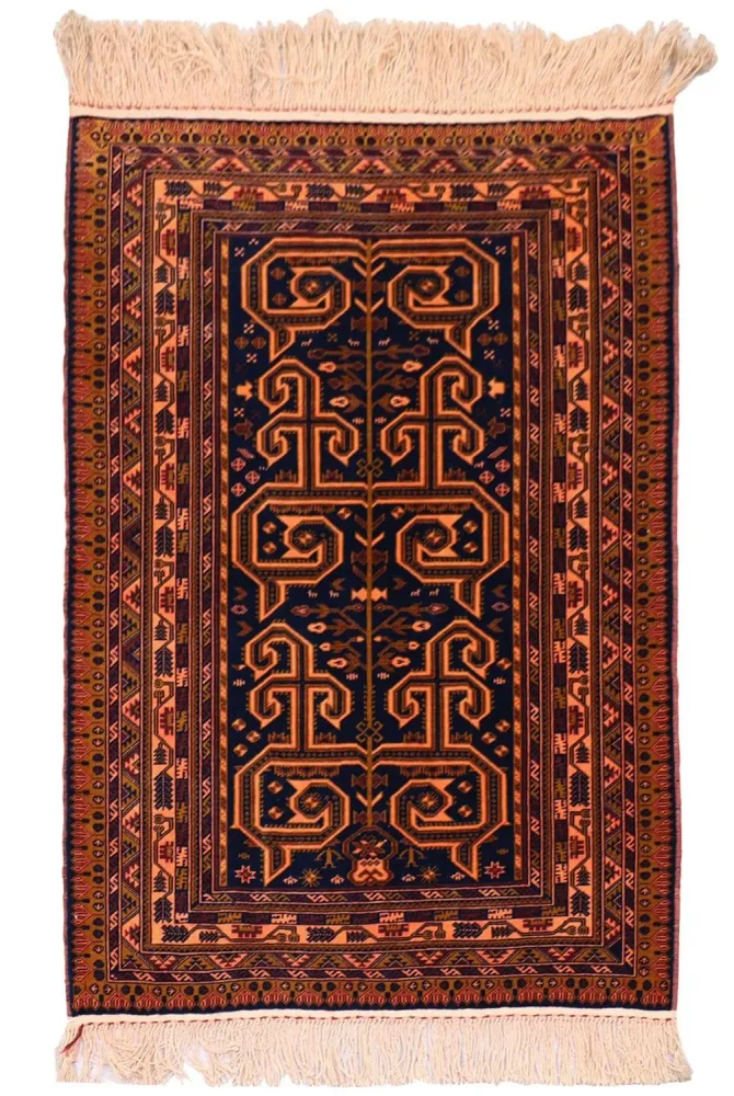 Afghansk teppe - 132 x 98 cm - mørkeblå