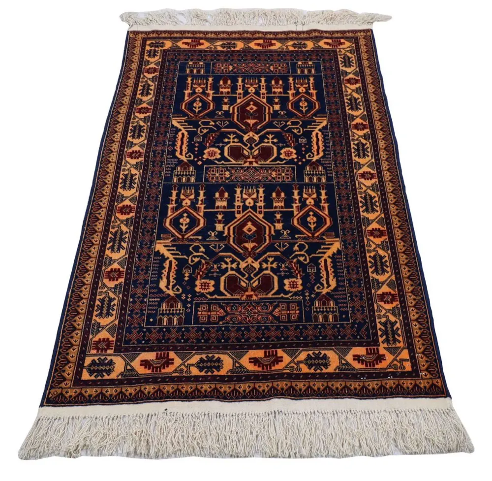 Afghansk teppe - 144 x 95 cm - mørkeblå