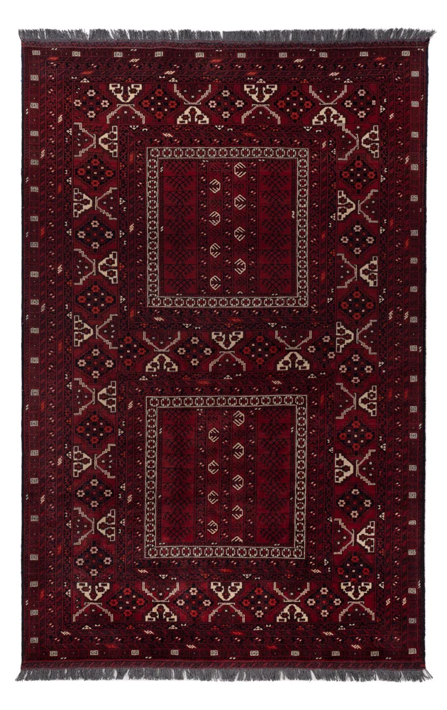 Afghansk teppe - 242 x 153 cm - mørk rød