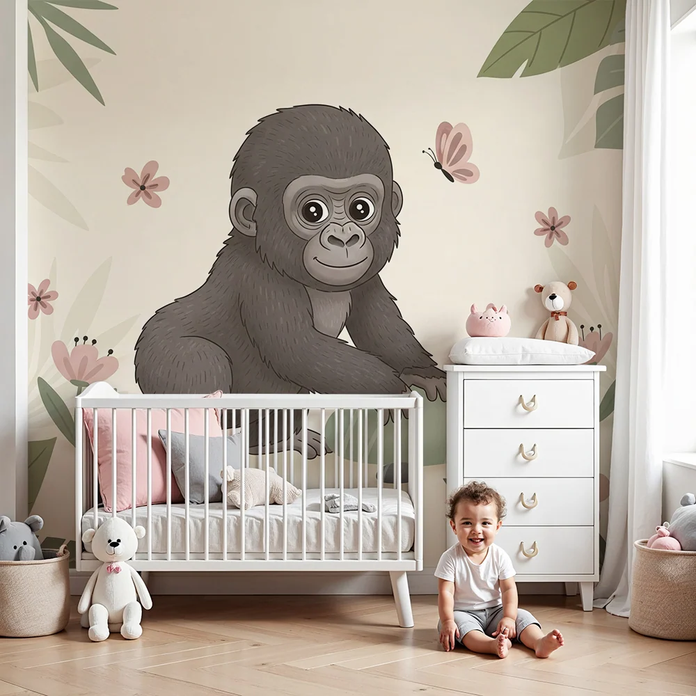 Babyromspapir | Babygorilla i en blomstrende jungel