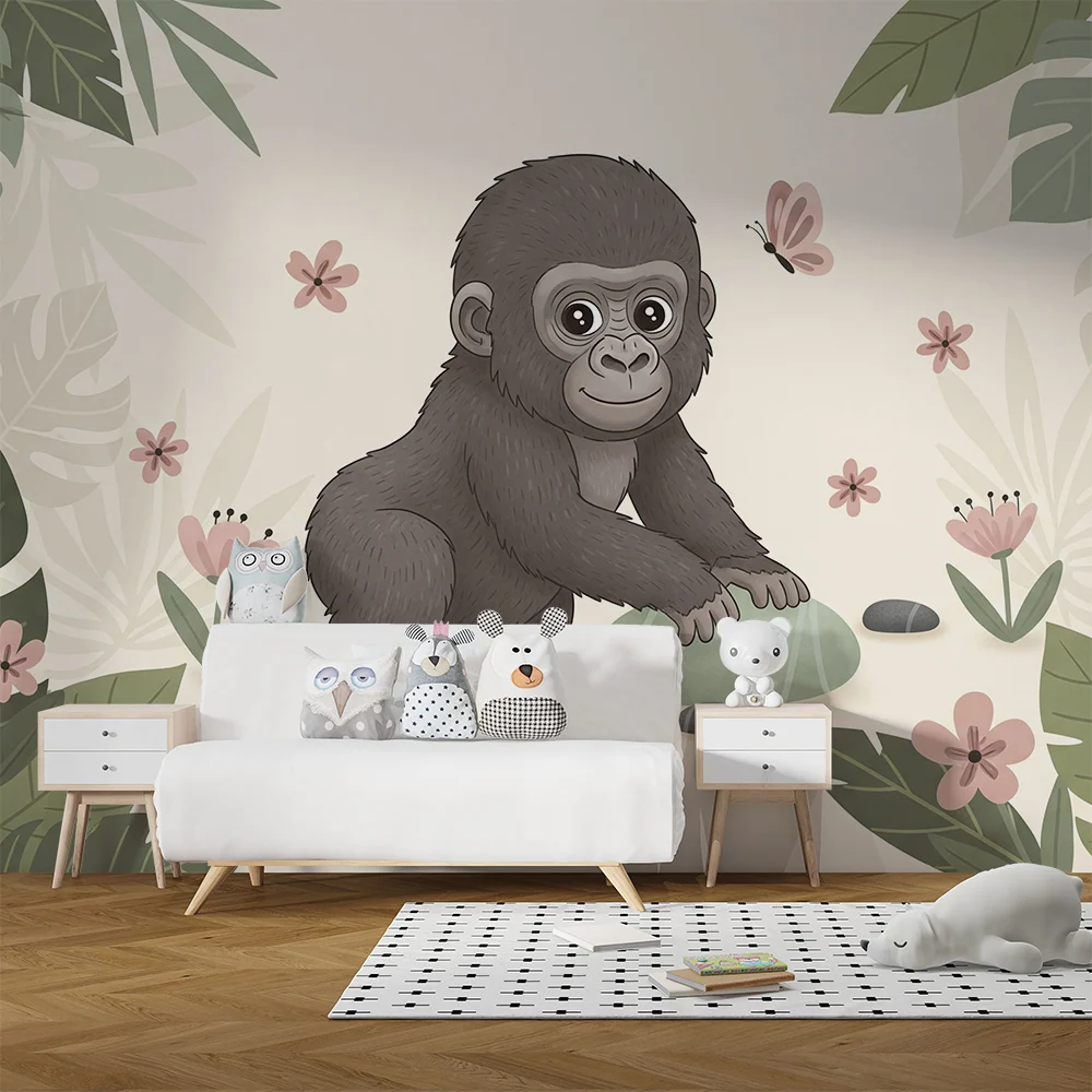 Babyromspapir | Babygorilla i en blomstrende jungel