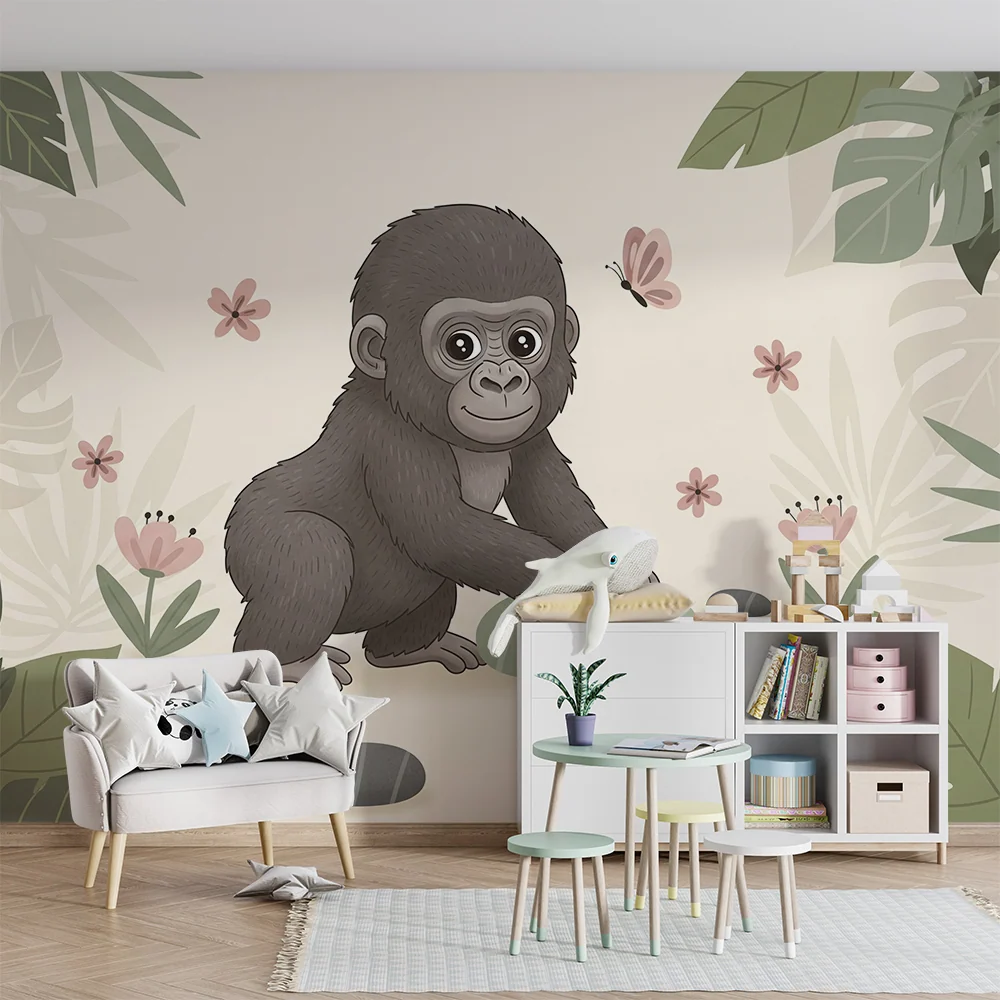 Babyromspapir | Babygorilla i en blomstrende jungel