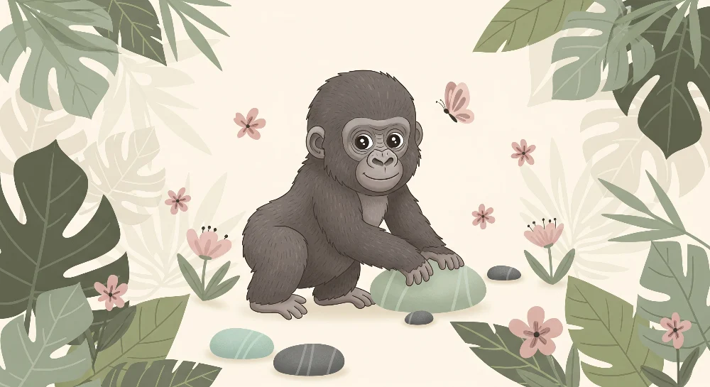 Babyromspapir | Babygorilla i en blomstrende jungel
