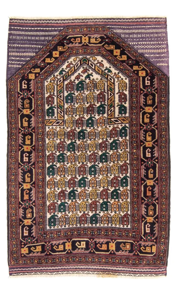 Balutsj-teppe - Bønneteppe - 126 x 82 cm - flerfarget