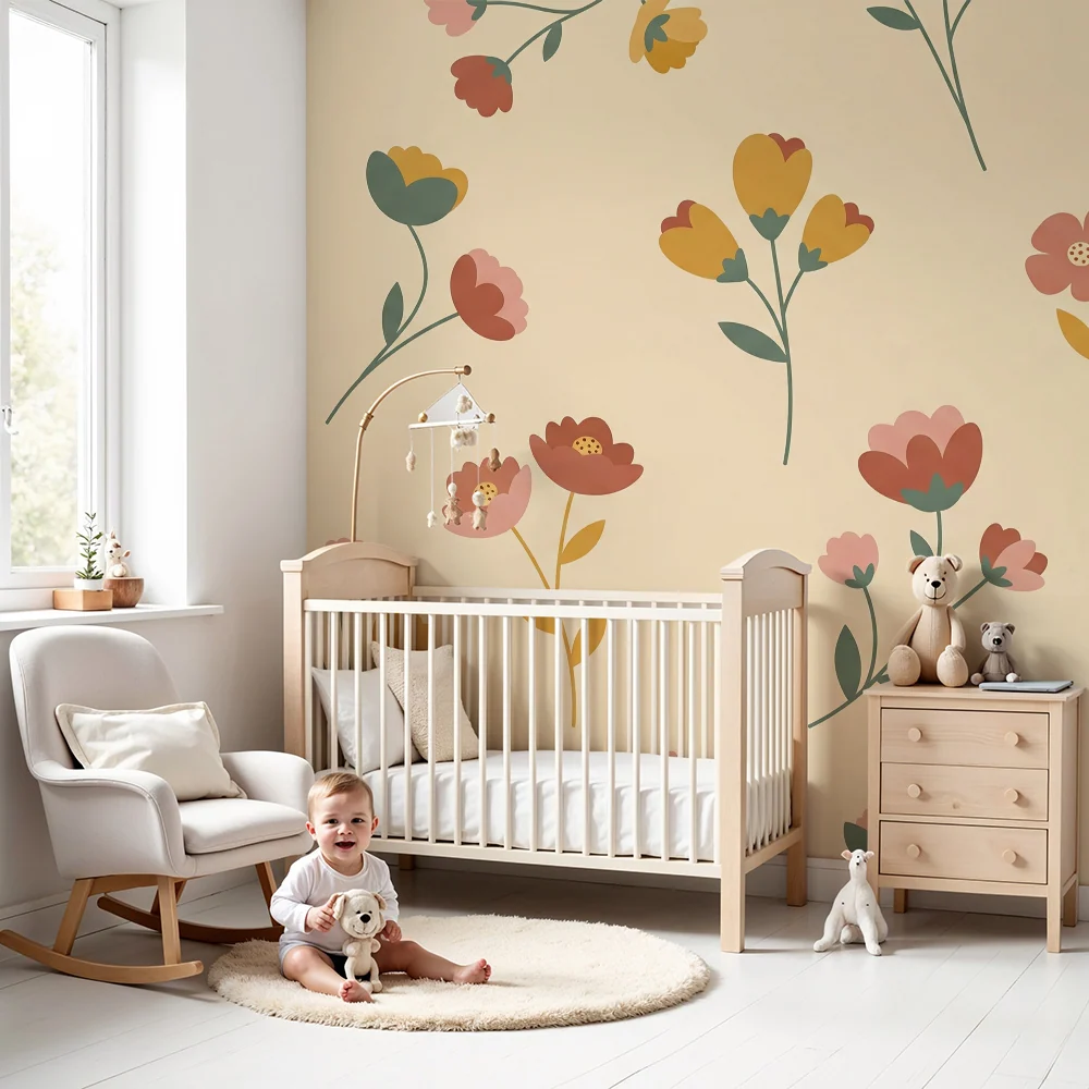 Barnepapir | Delikate blomster på beige bakgrunn