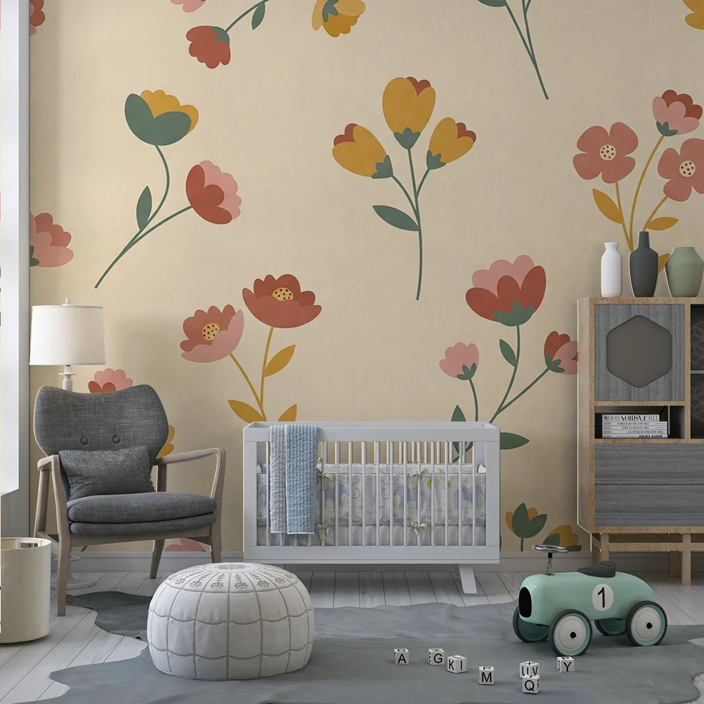 Barnepapir | Delikate blomster på beige bakgrunn