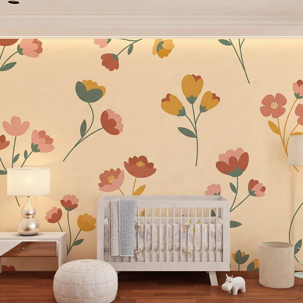 Barnepapir | Delikate blomster på beige bakgrunn