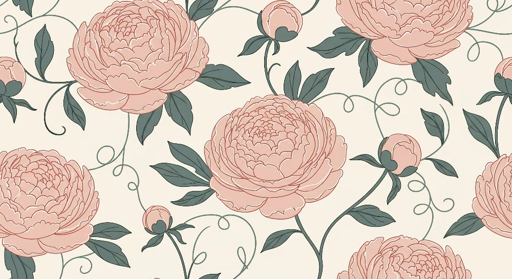 Barnetapet | Fine blomster og elegant løvverk i rosa og grønt