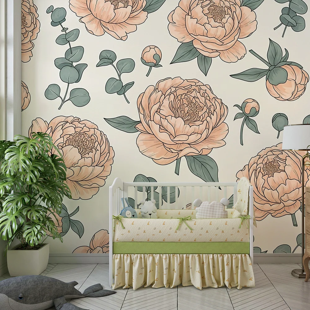 Barnetapet med blomster | Fin pion på myk bakgrunn