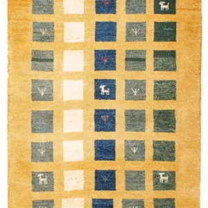 Gabbeh teppe - Loribaft persisk teppe - 118 x 84 cm - sennepsgul
