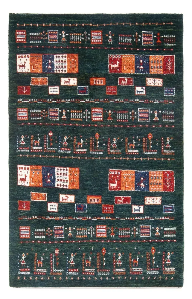 Gabbeh teppe - Loribaft persisk teppe - 135 x 85 cm - mørkegrønn