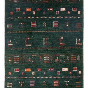 Gabbeh teppe - Loribaft persisk teppe - 136 x 85 cm - mørkegrønn