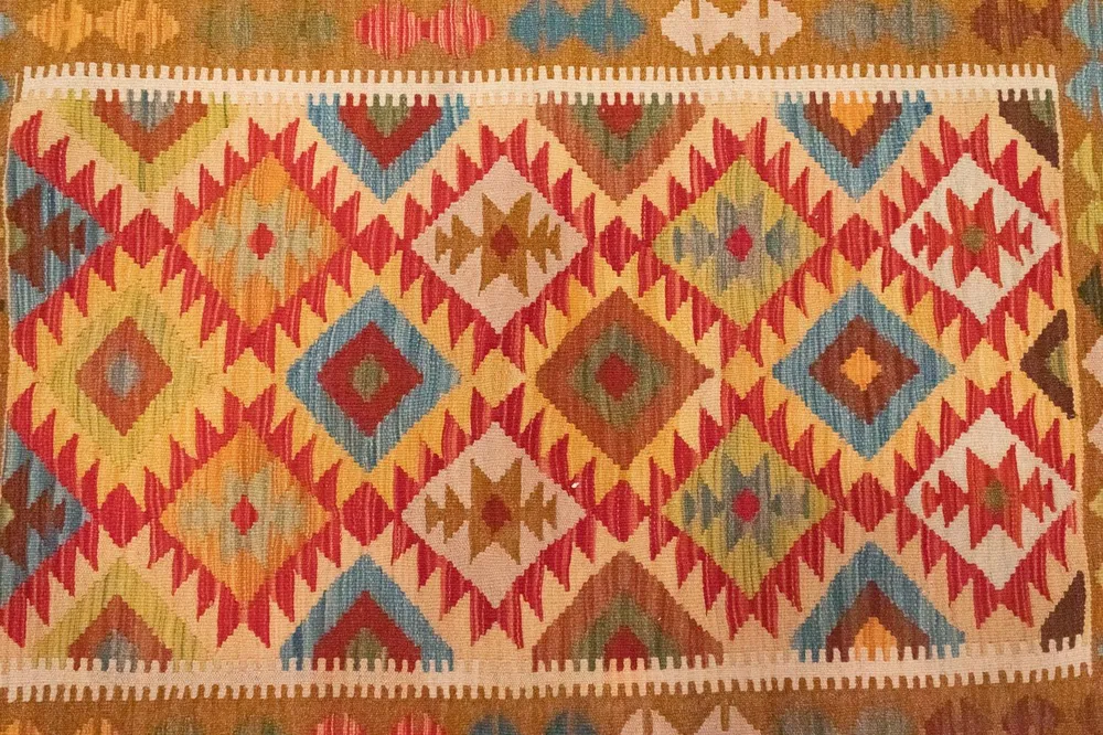 Kelimteppe - Orientalsk - 147 x 105 cm - oransje