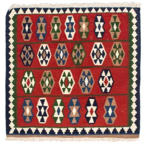 Kelimteppe - Orientalsk square - 100 x 98 cm - mørk rød