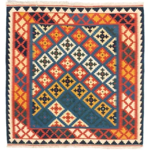 Kelimteppe - Orientalsk square - 104 x 100 cm - mørkeblå