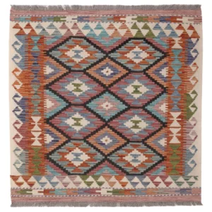 Kelimteppe - Splash square - 102 x 101 cm - flerfarget