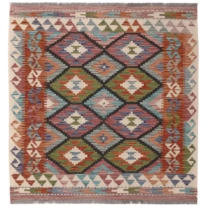 Kelimteppe - Splash square - 104 x 97 cm - flerfarget