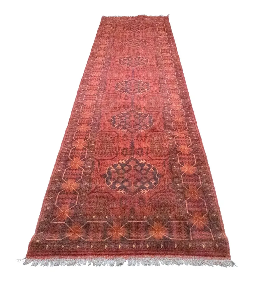 Løper Afghanske tepper - Kunduz - 390 x 82 cm - rød