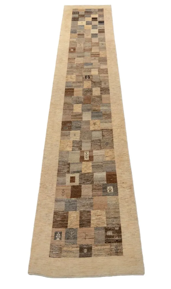 Løper Gabbeh teppe - Loribaft persisk teppe - 512 x 101 cm - lysebrun