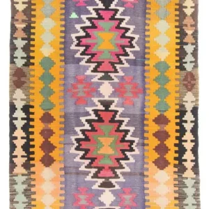 Løper Kelimteppe - Gammelt - 360 x 147 cm - flerfarget
