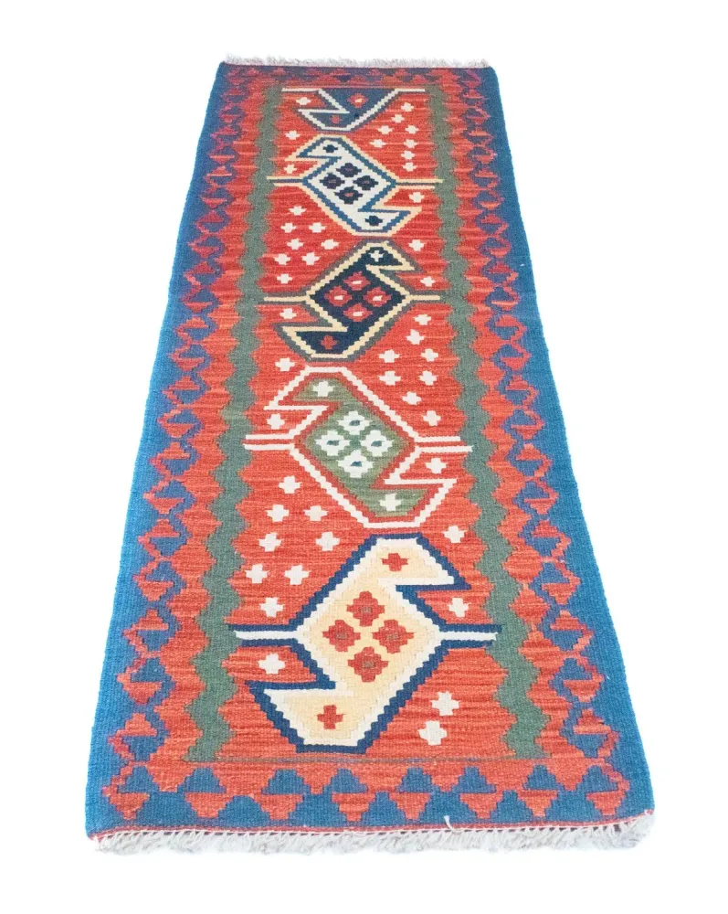 Løper Kelimteppe - Orientalsk - 194 x 64 cm - oransje