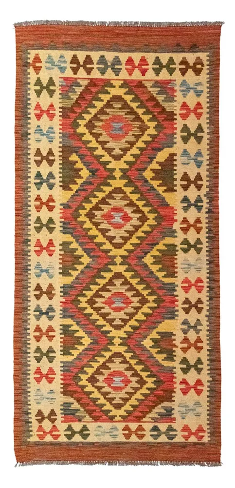 Løper Kelimteppe - Orientalsk - 204 x 97 cm - oransje