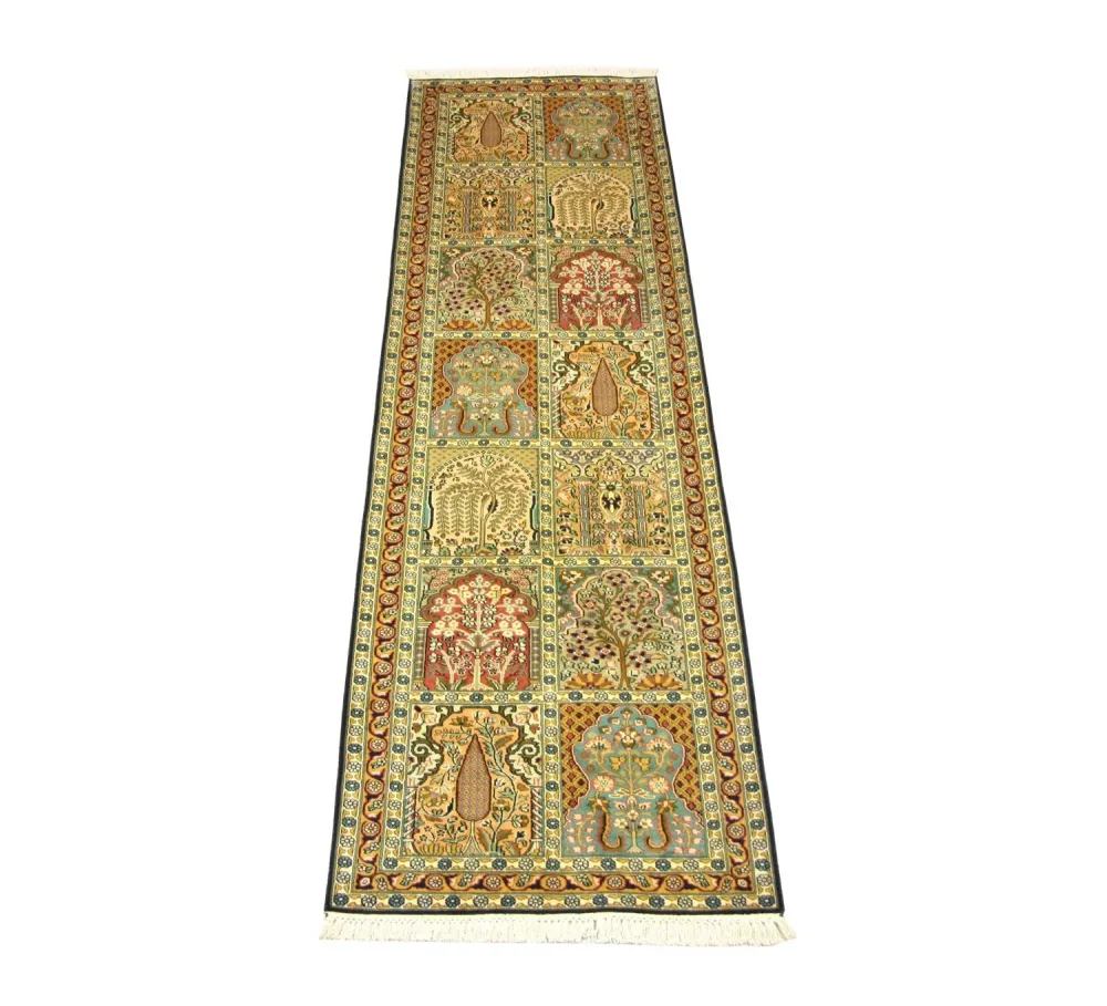 Løper Silketeppe - Kashmir silke - 298 x 82 cm - flerfarget