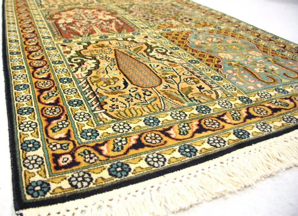 Løper Silketeppe - Kashmir silke - 298 x 82 cm - flerfarget