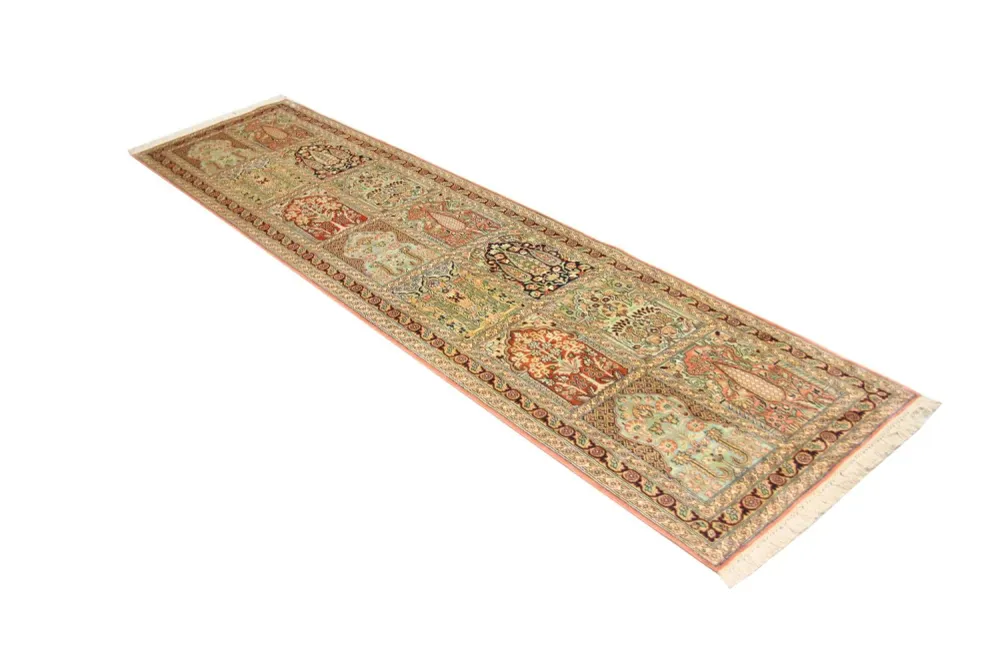 Løper Silketeppe - Kashmir silke - 307 x 78 cm - flerfarget