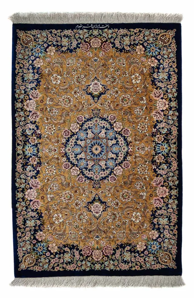 Persisk teppe - Ghom - 91 x 62 cm - mørkeblå